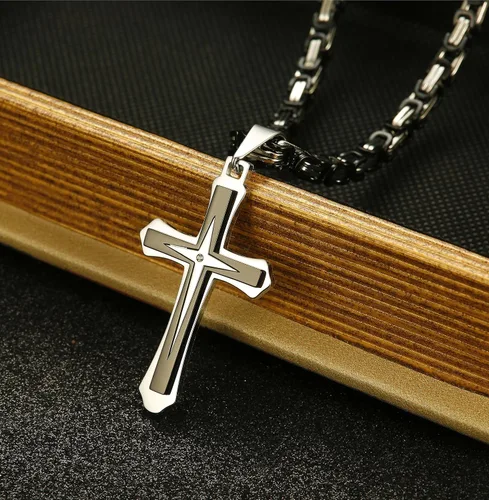 Miniatura 5 de LOLIAS - Collar de cruz de acero inoxidable para hombre de 5MM, cadena bizantina, 22-30 pulgadas 56-76 cm