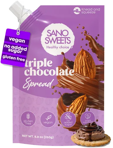 Chocolate vegano para untar sin azúcar, postre triple de chocolate bajo en carbohidratos, aperitivo saludable sin azúcar añadido, sin gluten, sin