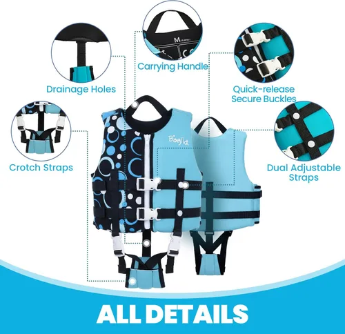 Miniatura 2 de Boglia Chaleco de natación para niños y niñas, 20-30-40-50-60-70-80lbs con correa de seguridad ajustable