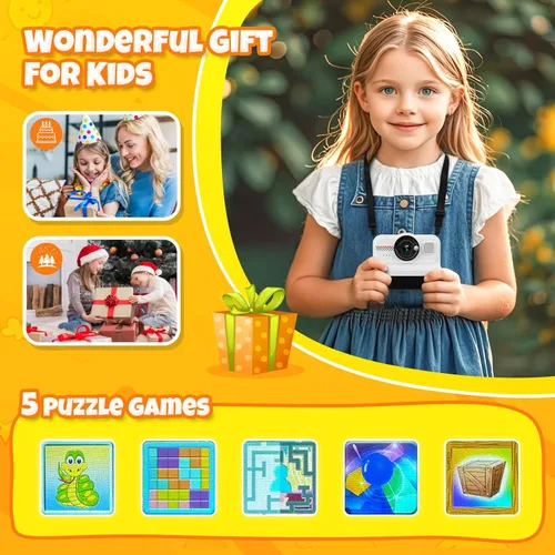 Miniatura 6 de Cámara de Impresión Instantánea HiMont para Niños, Cámara Digital HD 1080P para Niños con 3 Rollos de Papel de Impresión y Tarjeta de 32GB, Juguetes