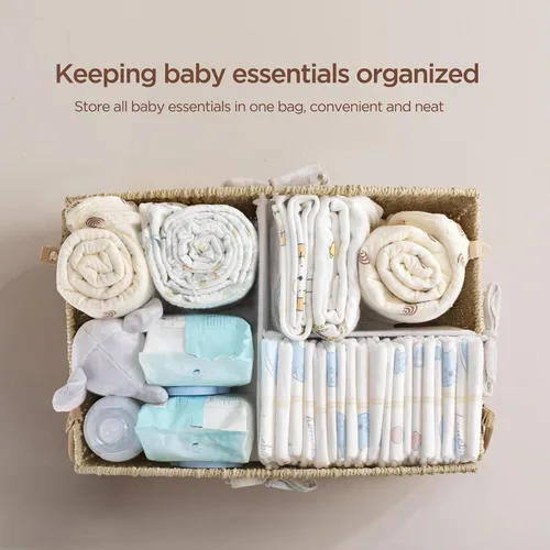 Miniatura 2 de HBlife Organizador de Caddy de Pañales, Cesta de Almacenamiento Grande Tejida a Mano para Pañales y Artículos Esenciales del Bebé - Diseño Curvo