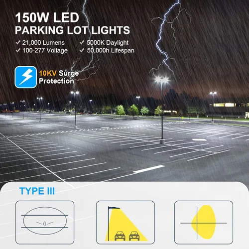 Miniatura 2 de AKK Luz LED de estacionamiento de 150 W, 21,000 lm con fotocélulas del atardecer al amanecer. IP65 impermeable, luz diurna de 5000 K, montaje