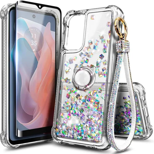 Miniatura 21 de Funda compatible con Samsung Galaxy S24-FE Aqua/Purple Funda líquida flotante con purpurina linda con protector de pantalla de vidrio templado
