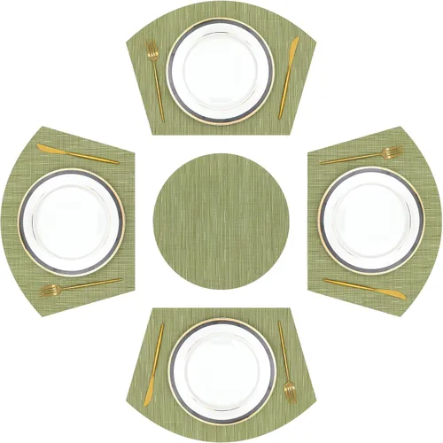 Miniatura 15 de SHACOS Juego de 5 manteles individuales de forma cuña de gran tamaño con centro redondo, juego de 5 manteles individuales redondos para mesa