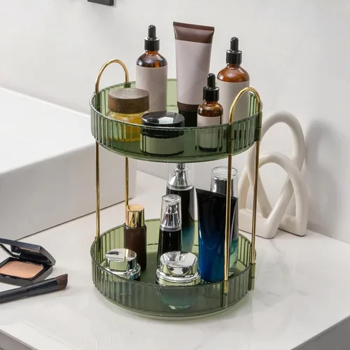 INVSSENE - Organizador de maquillaje giratorio de 360°, soporte giratorio para baño, estante de almacenamiento para cosméticos de gran capacidad, se