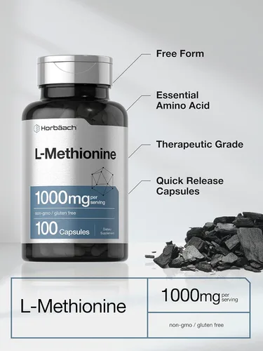 Miniatura 3 de Horbäach L-metionina 1000mg 100 cápsulas Sin OMG, sin gluten Suplemento de forma libre