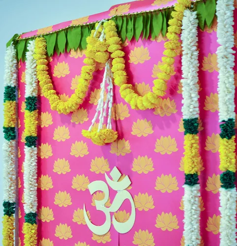 Miniatura 4 de Desi Favors Hojas de fondo de papel de loto rosa intenso, decoraciones de fondo indio para fondo de boda, juego de pancartas de pared, 72 x 84