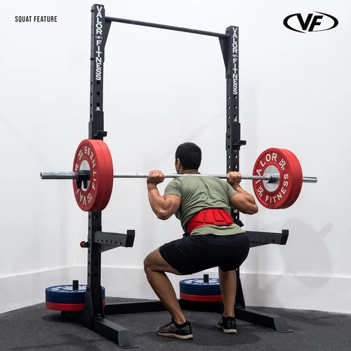 Miniatura 6 de Valor Fitness Barra de dominadas para sentadillas con ganchos en J y almacenamiento de platos de 2 pulgadas, soporte resistente para gimnasio