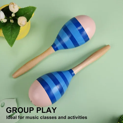 Miniatura 6 de Maracas para adultos y niños, 2 unidades de 9 pulgadas de maraca de madera para recuerdos de fiesta, color azul