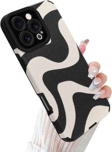 Miniatura 15 de Funda Wlxee para iPhone 15 Pro Max con patrón de ola, TPU suave con parachoques, cuero PU, diseño de cebra lindo para mujeres y niñas - Negro Gris