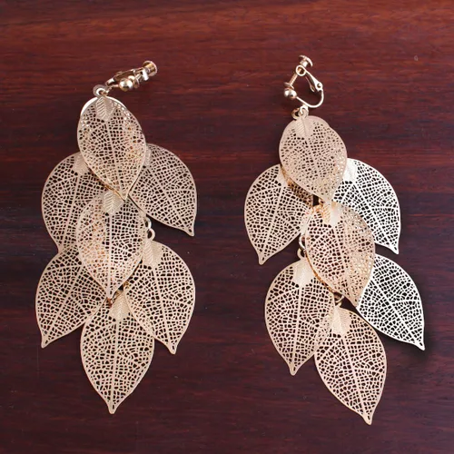 Miniatura 6 de Grace Jun - Aretes colgantes de varias capas hechos a mano con clip para mujer, no se necesitas tener las orejas perforadas