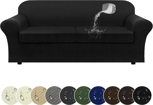 Miniatura 91 de Funda impermeable para silla con brazos, juego de 2 piezas, funda a rayas para 1 sofá separado con cojín en T, fundas de sillón de tela