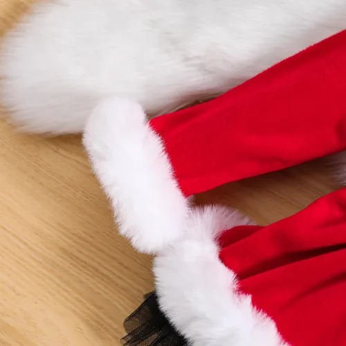 Miniatura 5 de WASAIGOOD Mameluco de Navidad para bebé niña, vestido de manga larga con ribete de piel, traje de terciopelo para Navidad, enterizo de invierno