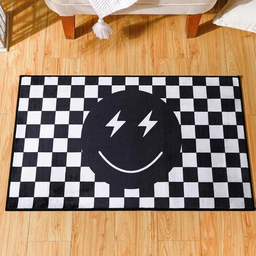 Demissle Alfombra negra con diseño de sonrisa, diseño a cuadros, divertida, para dormitorio, contemporánea, a cuadros, decoración de habitación,
