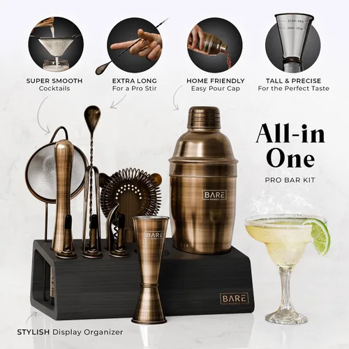 Miniatura 2 de BARE BARREL Mixology Bartender Kit Bar Set Juego de coctelera de 14 piezas Herramientas de mezcla de Martini Barware para el hogar Incluye 35