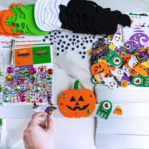 Miniatura 3 de Winlyn 24 juegos de diademas de Halloween, kits de manualidades, juegos de corona, caramelos Jack-o'-Lantern, fantasma, monstruo, murciélago