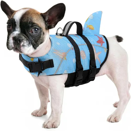 Miniatura 33 de Chaleco salvavidas para perros Ripstop, chaleco salvavidas de tiburón para perros, salvavidas de seguridad con alta flotabilidad y asa de elevación