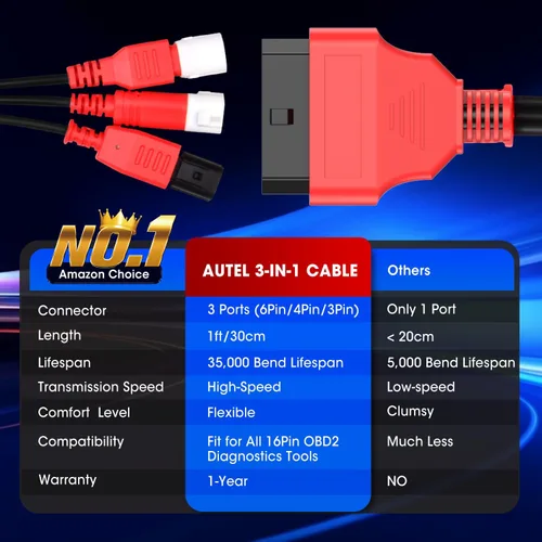 Miniatura 3 de Autel Cable adaptador OBD2 original 3 en 1, adaptador de enchufe de 16 pines a 6/4/3 pines, OBD2 a OBD1 6pin 4pin 3pin adaptador de enchufe