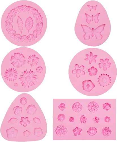 Miniatura 9 de Moldes de silicona con diseño de mariposa, 6 moldes de flores para chocolate, para tartas, fresas, hornear, cupcakes, arcilla de resina Moldes