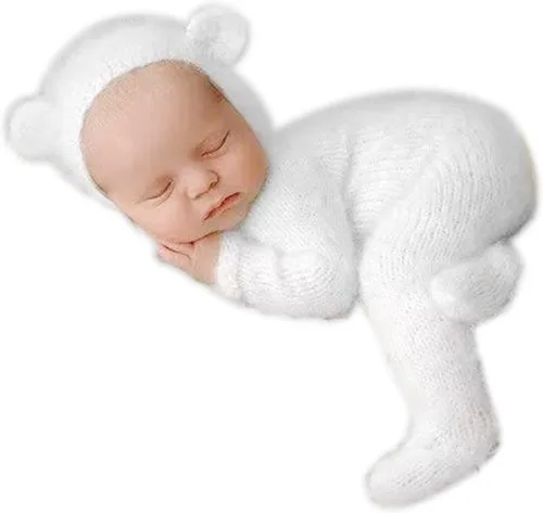 Miniatura 12 de 2 piezas de accesorios de fotografía para recién nacidos, trajes de fotos para niños, sesiones de fotos de bebé, disfraz de niña con sombrero de oso