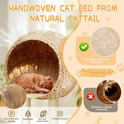 Miniatura 3 de Árbol de ratán para gatos, tejido a mano, moderno, ecológico, con poste rascador para interiores, grande, 60.2 pulgadas de alto, condominio de lujo