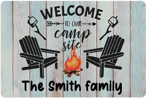 Tapete personalizado para cámper de 30 x 18 pulgadas, tapete personalizado para puerta de campamento, caravana, apellido, para interiores y Madera