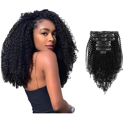 Miniatura 12 de ABH AMAZINGBEAUTY HAIR Kinkys - Extensiones de cabello rizado con clip, 3C y 4A, doble trama, cabello humano Remy real rizado para afroamericanos
