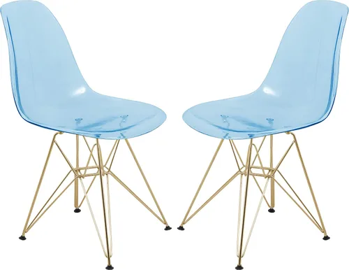 Miniatura 13 de LeisureMod Cresco Silla de comedor de acrílico moldeado con base Eiffel de metal dorado y diseño de respaldo curvado, silla auxiliar ligera