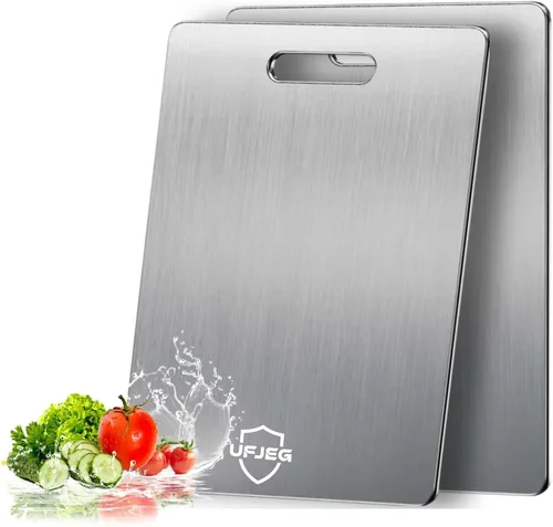 Tabla de cortar de titanio, 2 tablas de cortar de titanio para cocina, no tóxica, tabla de cortar de doble cara de grado alimenticio para acampar al