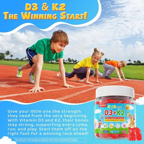 Miniatura 5 de Gomas de vitamina D3 K2 para niños + calcio, magnesio, zinc, fósforo, vitamina C, suplemento multivitamínico para niños D3 y K2 para la salud ósea