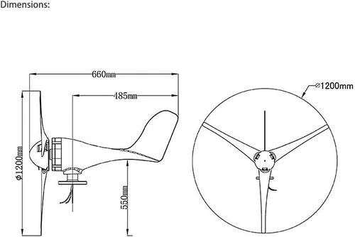Miniatura 2 de ATO 300W turbina eólica, 12V/24V, pequeña turbina de viento horizontal para barcos, farolas e islas (12V)