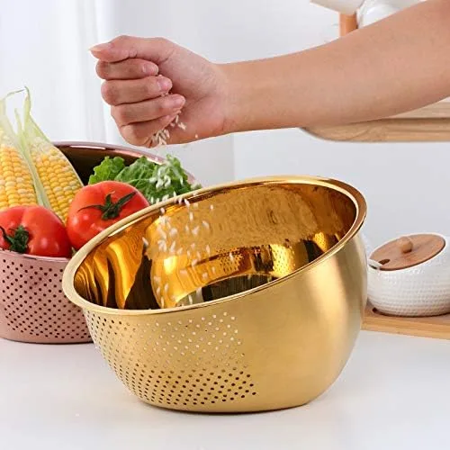 Miniatura 2 de Meisha - Cuenco de lavado de arroz, colador versátil 3 en 1 de acero inoxidable y colador de cocina con escurridor lateral para arroz, verduras