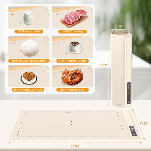 Miniatura 6 de Esterilla de calentamiento mejorada para alimentos con temperatura ajustable - Bandeja de calentamiento eléctrica portátil, calentador de alimentos