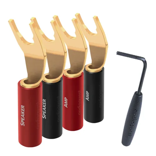 AudioQuest SureGrip® 100 conectores de altavoces multipala, se adapta a cables de altavoz de hasta 9 AWG, color dorado, juego de 8
