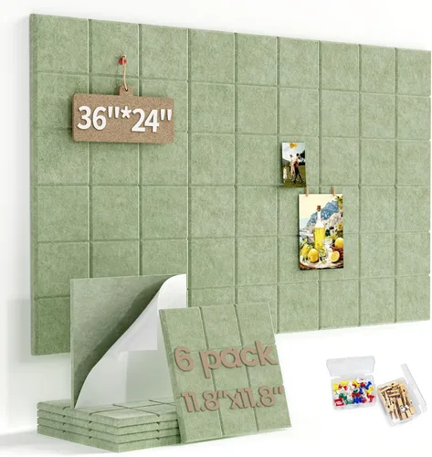 Miniatura 16 de Pizarra de corcho grande para paredes con 30 pasadores, 11.8 x 11.8 pulgadas, paquete de 6 tablones de anuncios para oficina en casa, cocina, tablón