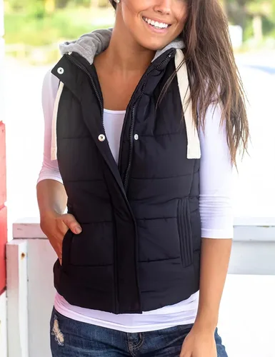Miniatura 2 de Chaleco Yeokou acolchado para mujer, para invierno, con capucha extraíble, sin mangas y entallado