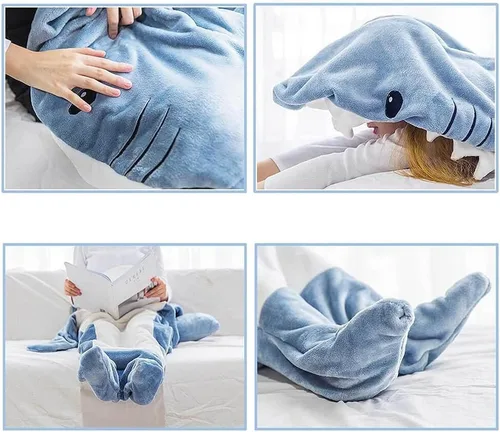 Miniatura 8 de inkArts Manta de Tiburón con Capucha y Mono para Adulto y Niño, Bolsa de Dormir de Tiburón Usable, Mono Cómodo y Suave para Disfraz S: Para 49-53