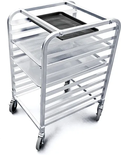 Miniatura 3 de New Star Foodservice 36510 Estante para Bandejas/Moldes para Bollos de Aluminio de Grado Comercial de 10 Niveles, 26" L x 20" A x 38" Al con Ruedas
