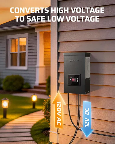 Miniatura 2 de DEWENWILS Transformador de bajo voltaje de 200 W con 3 salidas de control independientes, transformador de paisaje con temporizador y sensor
