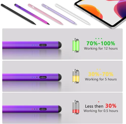 Miniatura 7 de Lápiz óptico para iPad 2018-2025 con rechazo de palma, carga más rápida, sensibilidad de inclinación, lápiz iPad compatible con Gradiente Púrpura
