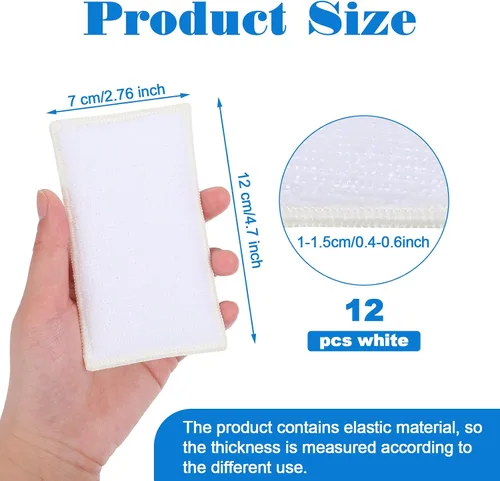 Miniatura 3 de Esponja de limpieza interior de 12 piezas para cuero, plástico, microfibra para el hogar, kit de limpieza de platos de doble cara, color blanco