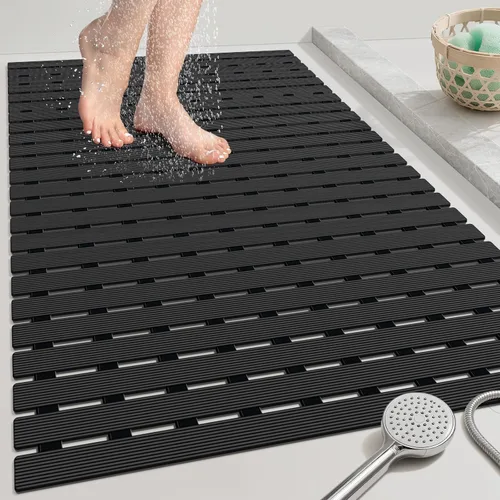 OTHWAY Tapete de ducha grande, 35.4 x 24 pulgadas, sin ventosa, antideslizante, de drenaje rápido, antideslizante, para ducha interior, tapete de