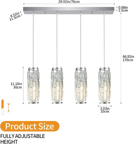 Miniatura 3 de LMQNINE Iluminación colgante cromada de 4 luces, lámpara colgante moderna, mini candelabros de cristal, lámpara colgante ajustable para cocina, Cromo