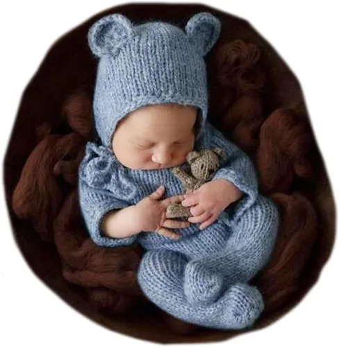 Miniatura 2 de 2 piezas de accesorios de fotografía para recién nacidos, trajes de fotos para niños, sesiones de fotos de bebé, disfraz de niña con sombrero de oso