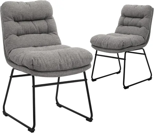 CangLong Modern Accent - Juego de 2 sillas de cocina con respaldo acolchado suave de tela en patrón a cuadros y patas cromadas, color gris
