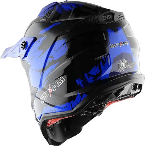 Miniatura 6 de 1Storm Casco de motocross para adultos, ATV Dirt Bike BMX Downhill Mountain Helmet Track Style JH601; dinosaurio azul + gafas + guante azul