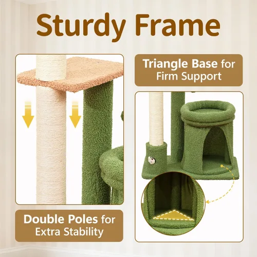 Miniatura 2 de Soporte de poste para rascar en torre de árbol de gato para interiores, 41 pulgadas compacto de palmera con cama acogedora para gatos pequeños