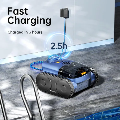 Miniatura 8 de Aspiradora robótica inalámbrica para piscina, limpiador de piscina con unidad de oruga y navegación por sonar, motor sin escobillas de 180 W