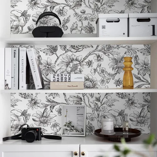 Miniatura 6 de Cohoo Home Papel tapiz floral en blanco y negro, papel de contacto para armarios y cajones, papel de contacto floral de girasol, autoadhesivo