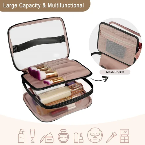 Miniatura 3 de Bolsa de aseo transparente, organizador de artículos de aseo de viaje transparente, gran apertura, bonita bolsa de maquillaje de viaje, artículos